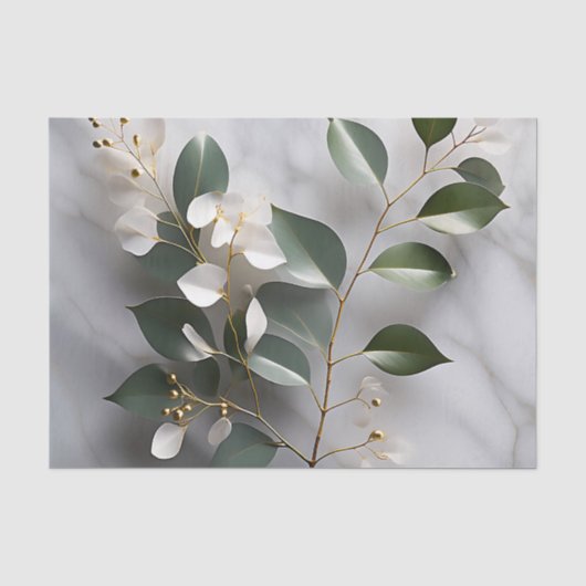 Minimalistische eucalyptustak op marmer tissuepapier (Voorkant)