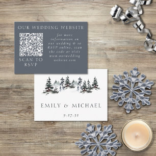 Minimalistische Evergreen Mountain Green Wedding W Informatiekaartje