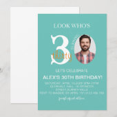 Minimalistische evite Verjaardag 30e, Mannen Digit Kaart (Voorkant / Achterkant)