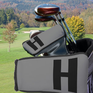 Minimalistische extra grote initiaal grijs en zwar golfheadcover