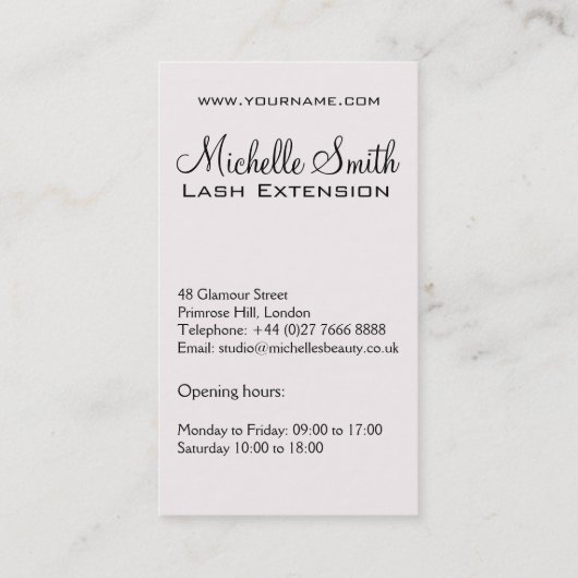 Minimalistische Eye Black Witte Wimper Extensie Ma Visitekaartje (Achterkant)