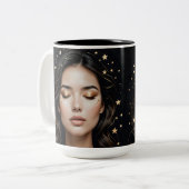 Minimalistische Face and Stars-Mok Tweekleurige Koffiemok (Voorkant links)