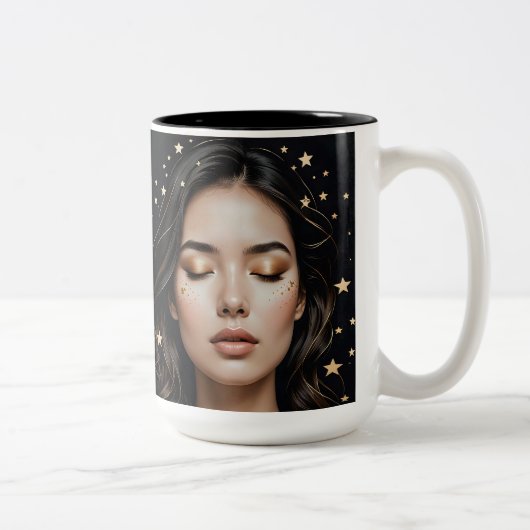 Minimalistische Face and Stars-Mok Tweekleurige Koffiemok (Rechts)