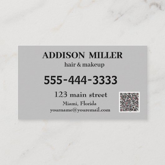 Minimalistische Face Beauty haar & make-up & QR-co Visitekaartje (Achterkant)
