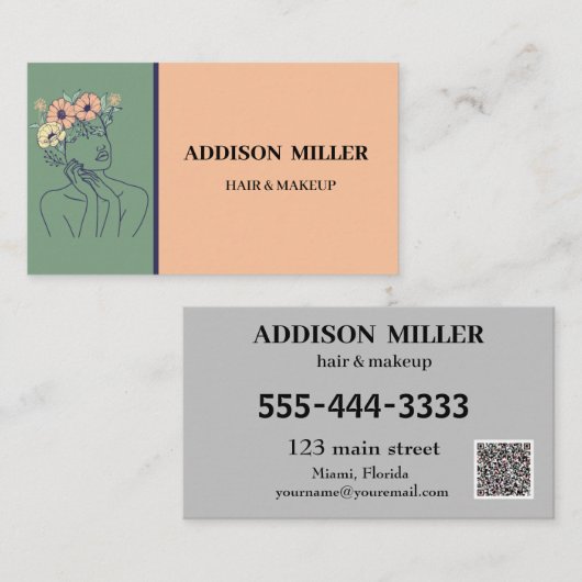 Minimalistische Face Beauty haar & make-up & QR-co Visitekaartje (Voorkant / Achterkant)