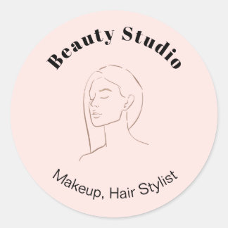 Minimalistische Face Logo Hair Beauty Make-up Roze Ronde Sticker