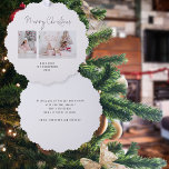 Minimalistische familie 2 foto's Naam Ornament Kaart<br><div class="desc">Minimalistische familie 2 foto's naam. Een handig all-in-one ornament en kaart,  heeft uw 2 foto's en uw feestelijke begroeting en namen,  en uw feestelijke wensen op de rug,  klaar voor uw ontvangers om aan hun boom te hangen. Eenvoudig te personaliseren met uw foto's en woorden.</div>