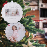 Minimalistische familie 3 foto's ornament kaart<br><div class="desc">Minimalistische familie 3 foto's. Een handig all-in-one ornament en kaart,  heeft uw 2 foto's en uw feestelijke begroeting en namen,  met een andere foto op de achterkant die het hele gebied vult,  klaar voor uw ontvangers om aan hun boom te hangen.</div>
