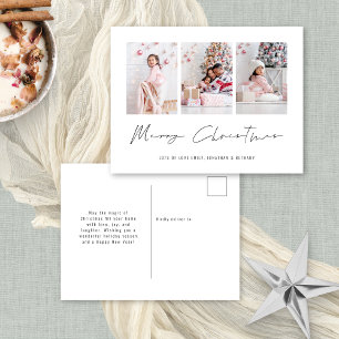 Minimalistische familie 3 foto's Vrolijk kerstfees Feestdagenkaart
