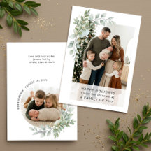 Minimalistische familie van vijf eerste kerstfoto