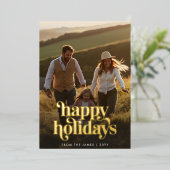 Minimalistische Familiefoto Kerstgoud Folie Feestdagenkaart (Staand Voorkant)