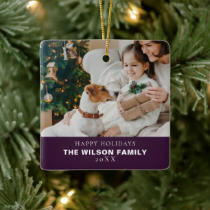 Minimalistische familiefoto met huisdieren Kerstmi Keramisch Ornament