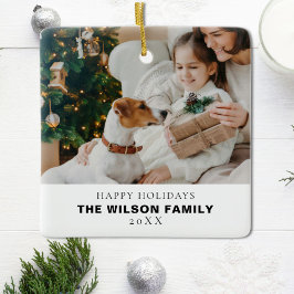 Minimalistische familiefoto met huisdieren Kerstmi Keramisch Ornament