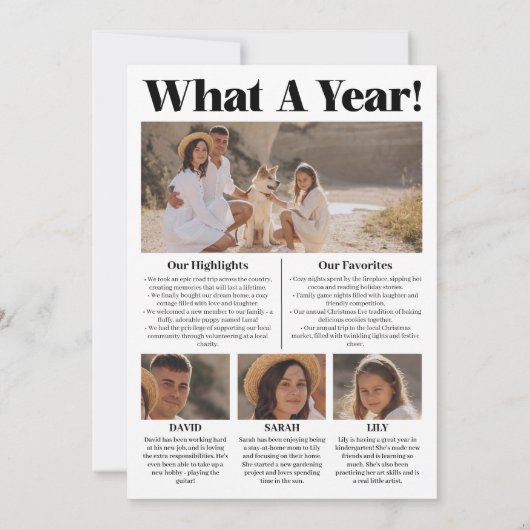 Minimalistische familiefoto wat een jaar kerst feestdagenkaart (Achterkant)