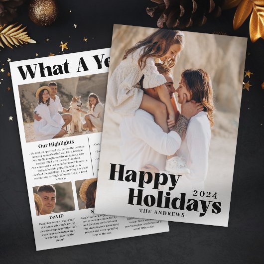 Minimalistische familiefoto wat een jaar kerst feestdagenkaart