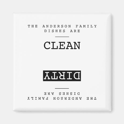 Minimalistische familienaam Clean Dirty Dishwasher Magneet (Voorkant)