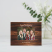 Minimalistische Family Photo Wood Casual Script Feestdagenkaart (Staand voorkant)