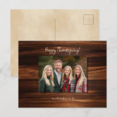 Minimalistische Family Photo Wood Casual Script Feestdagenkaart (Voorkant / Achterkant)