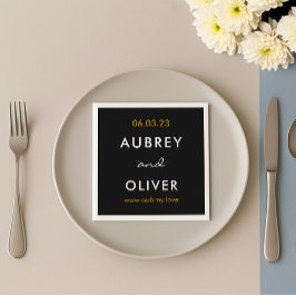 Minimalistische Fancy Zwarte Trouw Monogram Servet