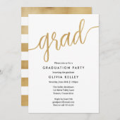 Minimalistische Faux Gold Foil Script Graduparty Kaart (Voorkant / Achterkant)