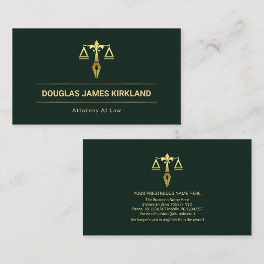 Minimalistische Faux Gold Lines Scales of Justice Visitekaartje (Voorkant / Achterkant)