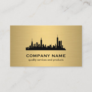 Minimalistische Faux Gold Metallic Skyline Visitekaartje