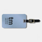 Minimalistische Faux Metal Blue Black Bold Monogra Bagagelabel (Voorkant horizontaal)