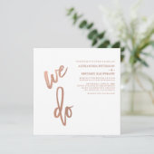 Minimalistische Faux Roos Gold Typography Wedding Kaart (Staand voorkant)