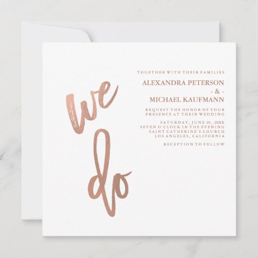 Minimalistische Faux Roos Gold Typography Wedding Kaart (Voorkant)