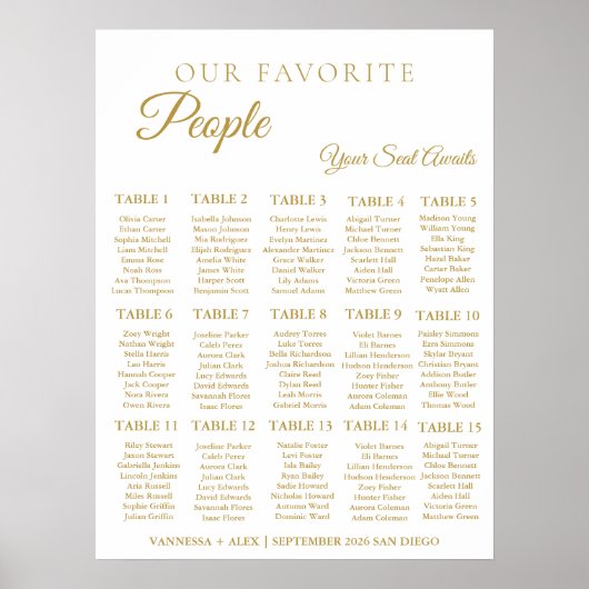 Minimalistische Favoriete Mensen Trouwstoel Grafie Poster (Voorkant)