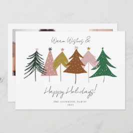 Minimalistische feestelijke kerstbomen foto feestdagenkaart