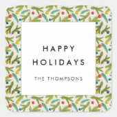 Minimalistische feestelijke kerstpatroongroeten vierkante sticker (Voorkant)