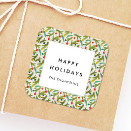 Minimalistische feestelijke kerstpatroongroeten vierkante sticker