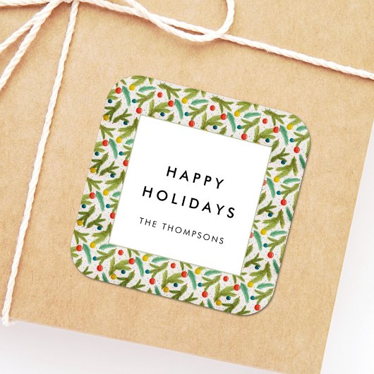 Minimalistische feestelijke kerstpatroongroeten vierkante sticker