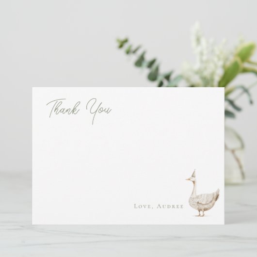 Minimalistische feestgans verjaardag plat bedankkaart (Staand voorkant)