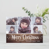 Minimalistische feestkerst met 5 foto's feestdagenkaart (Staand voorkant)