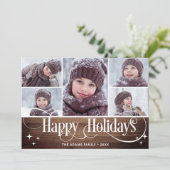 Minimalistische feestkerst met 5 foto's feestdagenkaart (Staand voorkant)