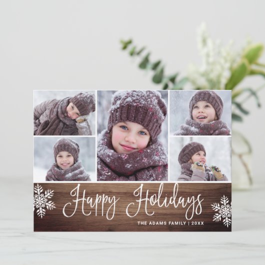 Minimalistische feestkerst met 5 foto's feestdagenkaart (Staand voorkant)