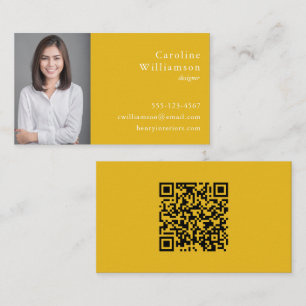 Minimalistische Fel Gele Professioneel Foto QR Visitekaartje