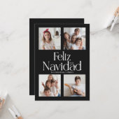 Minimalistische Feliz Navidad Zwart Witte Kaart (Voorkant / Achterkant in situ)