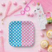 Minimalistische felroze, witte en blauwe Stippen Papieren Bordje (Feest)