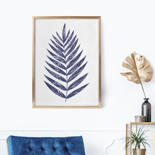 Minimalistische Fern Palm laat marineblauw Natuur Poster
