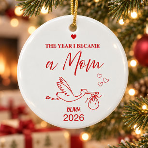 Minimalistische Festieve Rode 'Het Jaar Dat Ik Moe Keramisch Ornament