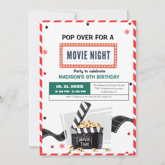 Minimalistische Film Nacht Verjaardagsfeestuitnodi Kaart (Voorkant)