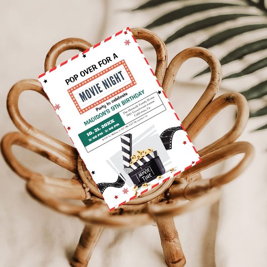 Minimalistische Film Nacht Verjaardagsfeestuitnodi Kaart