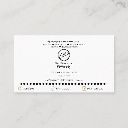 Minimalistische filmstrip foto Moderne fotografie Visitekaartje (Achterkant)