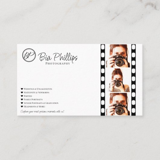 Minimalistische filmstrip foto Moderne fotografie Visitekaartje (Voorkant)