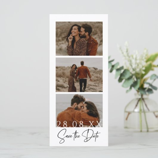 Minimalistische filmstripfotocabine Sla de datum o (Staand voorkant)