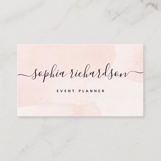 Minimalistische flair | Blush Waterverf en script Visitekaartje (Voorkant)