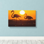 Minimalistische Flamingo Silhouet Zonsondergang Canvas Afdruk (Insitu (Houten vloer))